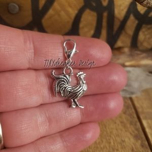 5/$25 Rooster clipon Charm for Bracelet~Zipper~Chicken Bag Clip~Cowboy Jewelry